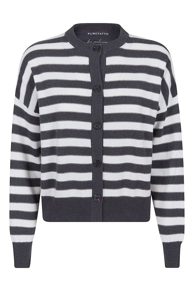 Cardigan a righe antracite e avorio, still life
